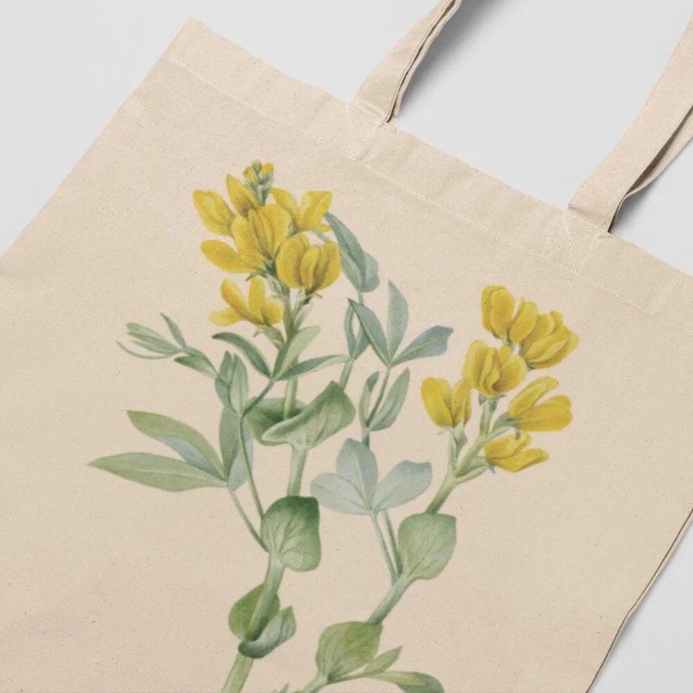 Prairie Thermopsis Vintage Watercolor Floral Print Graphic Canvas Tote Bag